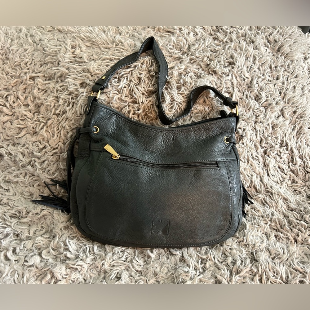 QVC Liz Claiborne Gray Leather Hobo Handbag, Blue Grey NWT